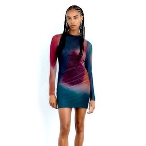 Zara Printed Tulle Long Sleeve Mini Dress (XS)